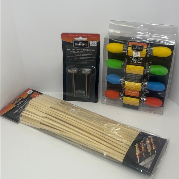 Mr Bar-B-Q Other - BBQ Grilling Set with Skewers, Corn Cob Holders and Meat Thermometer
